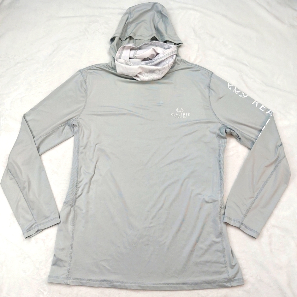 REALTREE FISHING WOMENS GRAY LONG SLEEVE HOODED COWL NECK/GATOR TSHIRT SIZE L